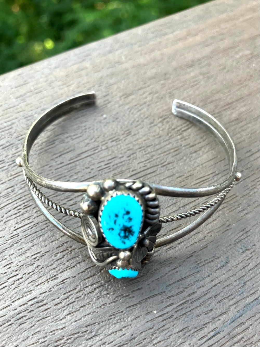 Vintage Navajo Sterling Silver & Natural Turquoise MAX C. Cuff Bangle Bracelet - Picture 4 of 14